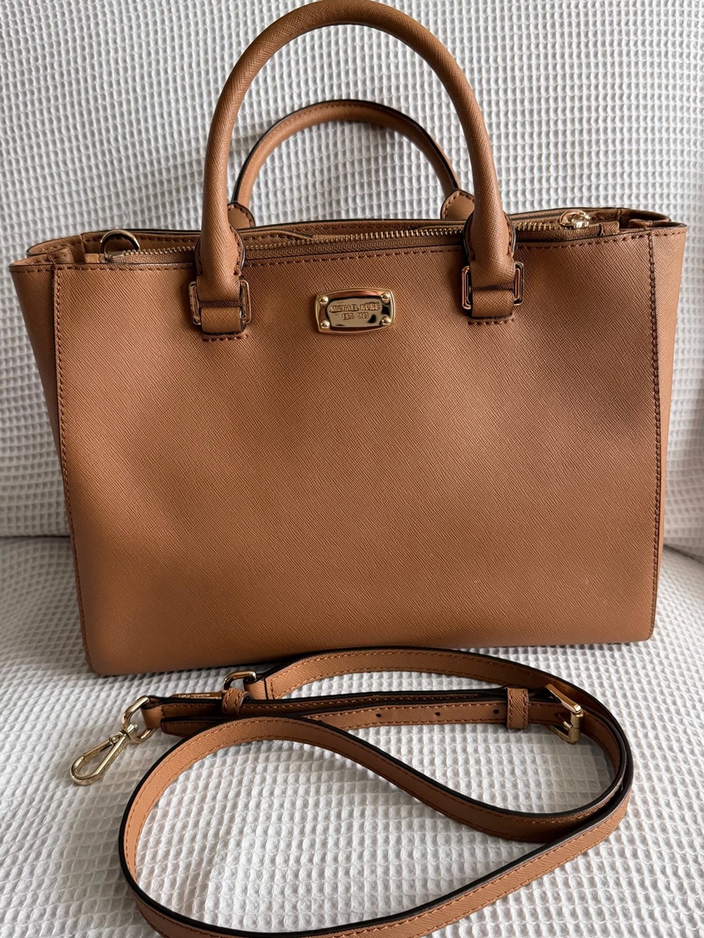 Michael Kors Tan Saffiano Leather Satchel with Detachable Strap